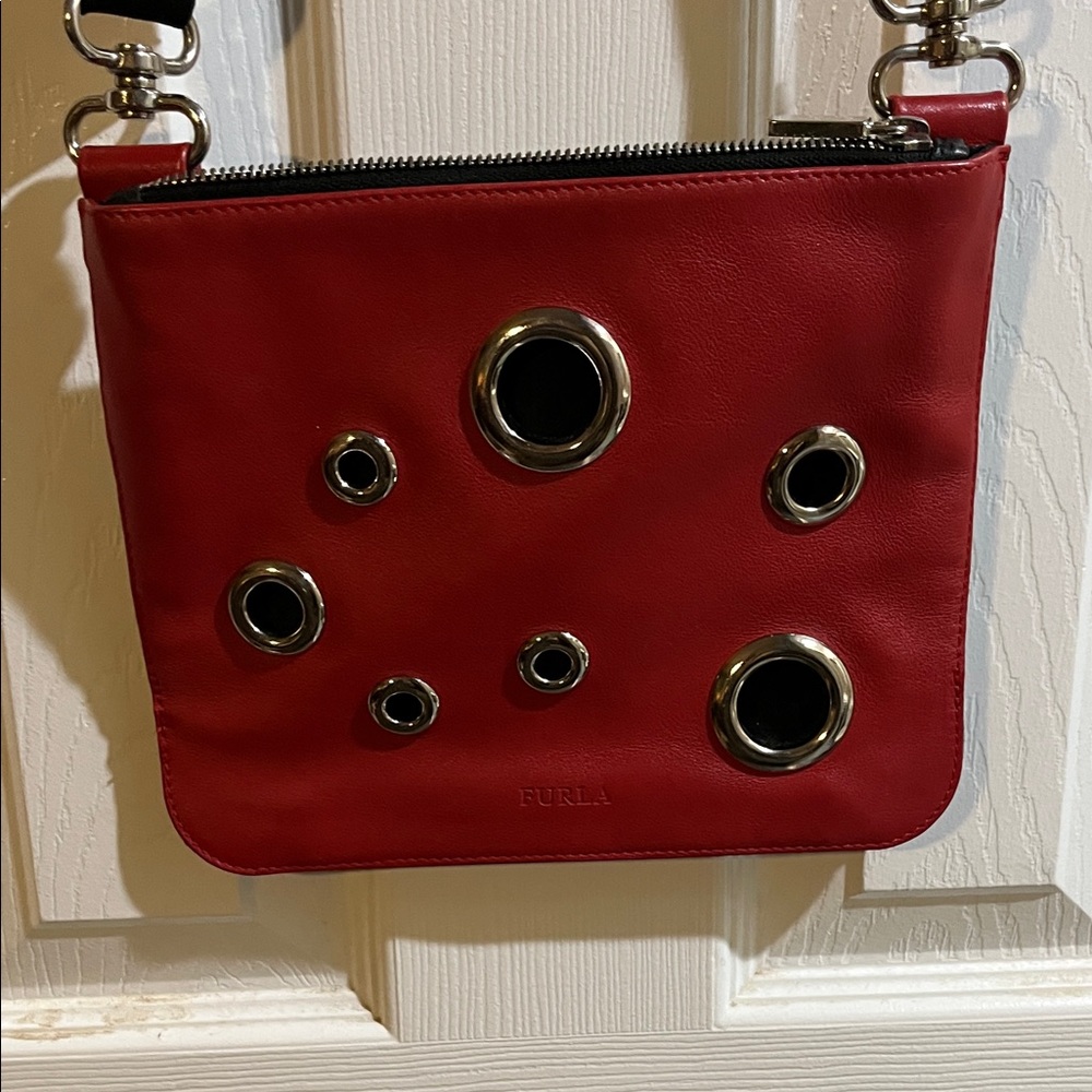 Furla Red Crossbody Bag with Silver Accents